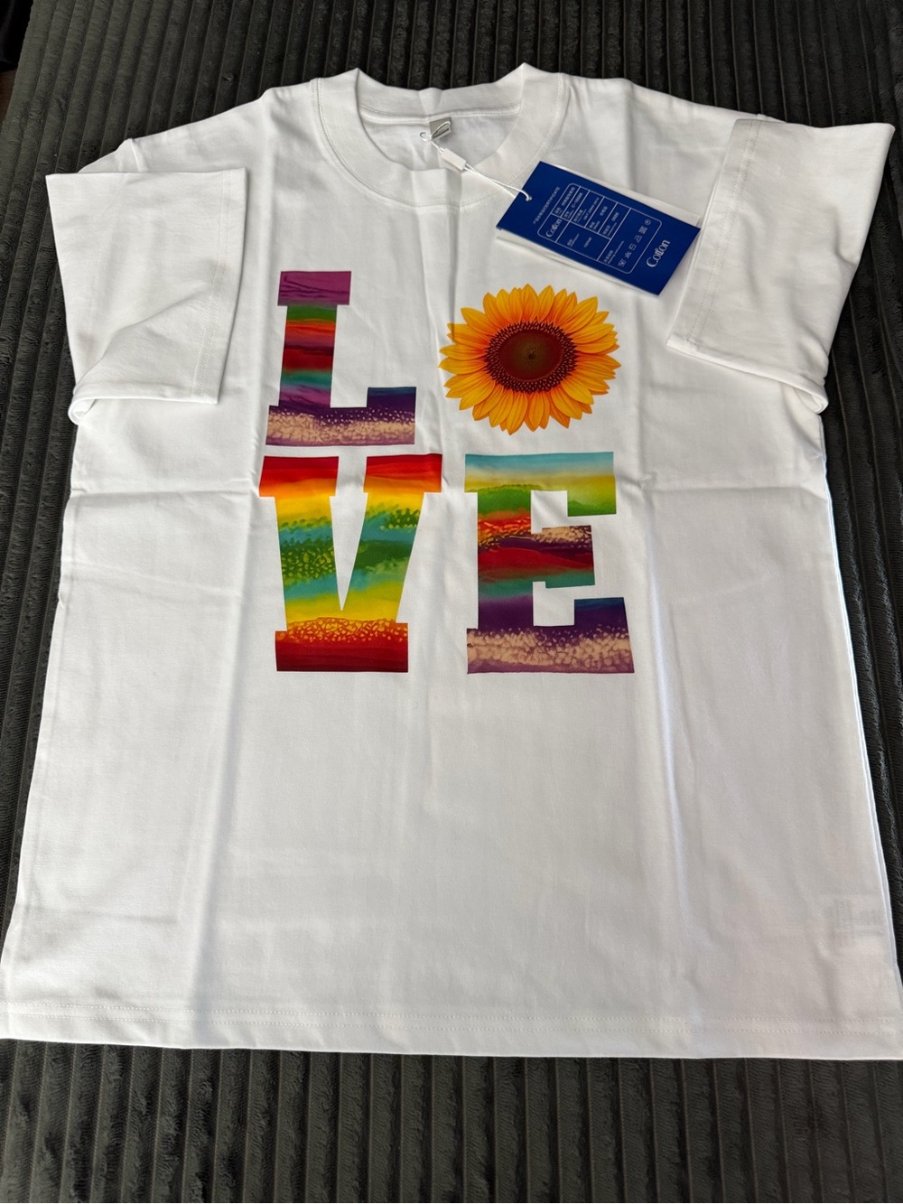 Rainbow LOVE Sunflower Graphic T-Shirt White NWT